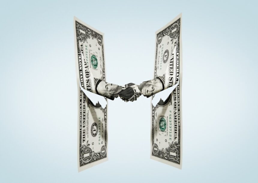 illustration of two dollar bills shaking hands