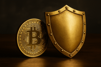 Bitcoin finds his golden shield on the new singer's background