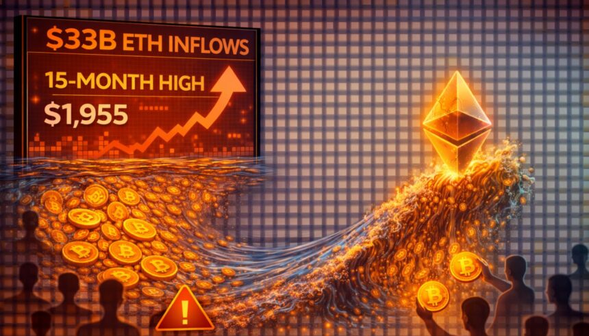 The $33 Billion Inundation: Ethereum Inflows Hit a 15-Month High As Price Teeters At $1,955