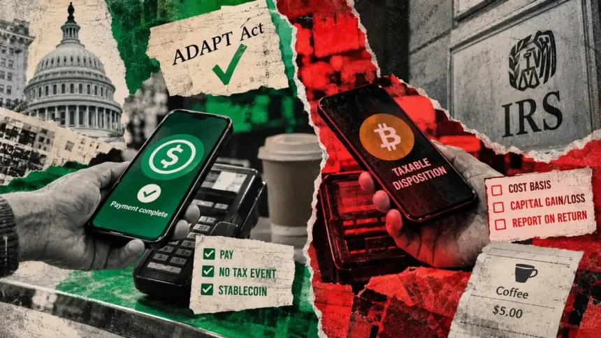 Senate tax bill frees stablecoin spending while Bitcoin stays on IRS forms